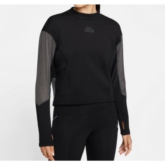 Nike Dri-Fit Run Division Crew Mock Neck Black Sweatshirt Women's Size Medium - Picture 1 of 15